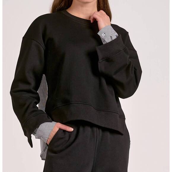 ELAN Tops - NEW ELAN margot mixed media top in black black stripe